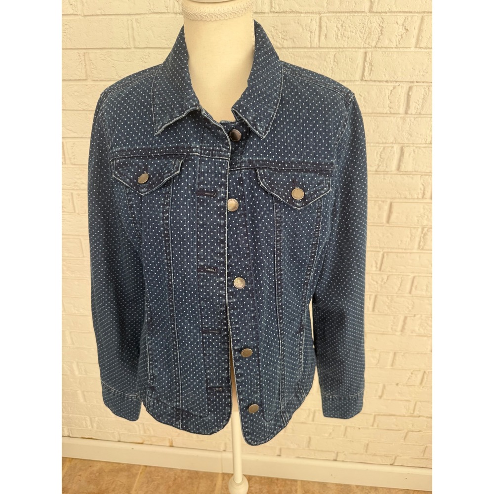 Charter Club Denim Jacket Womens‎ Size M Blue Excellent Polka Dot Jean Trucker